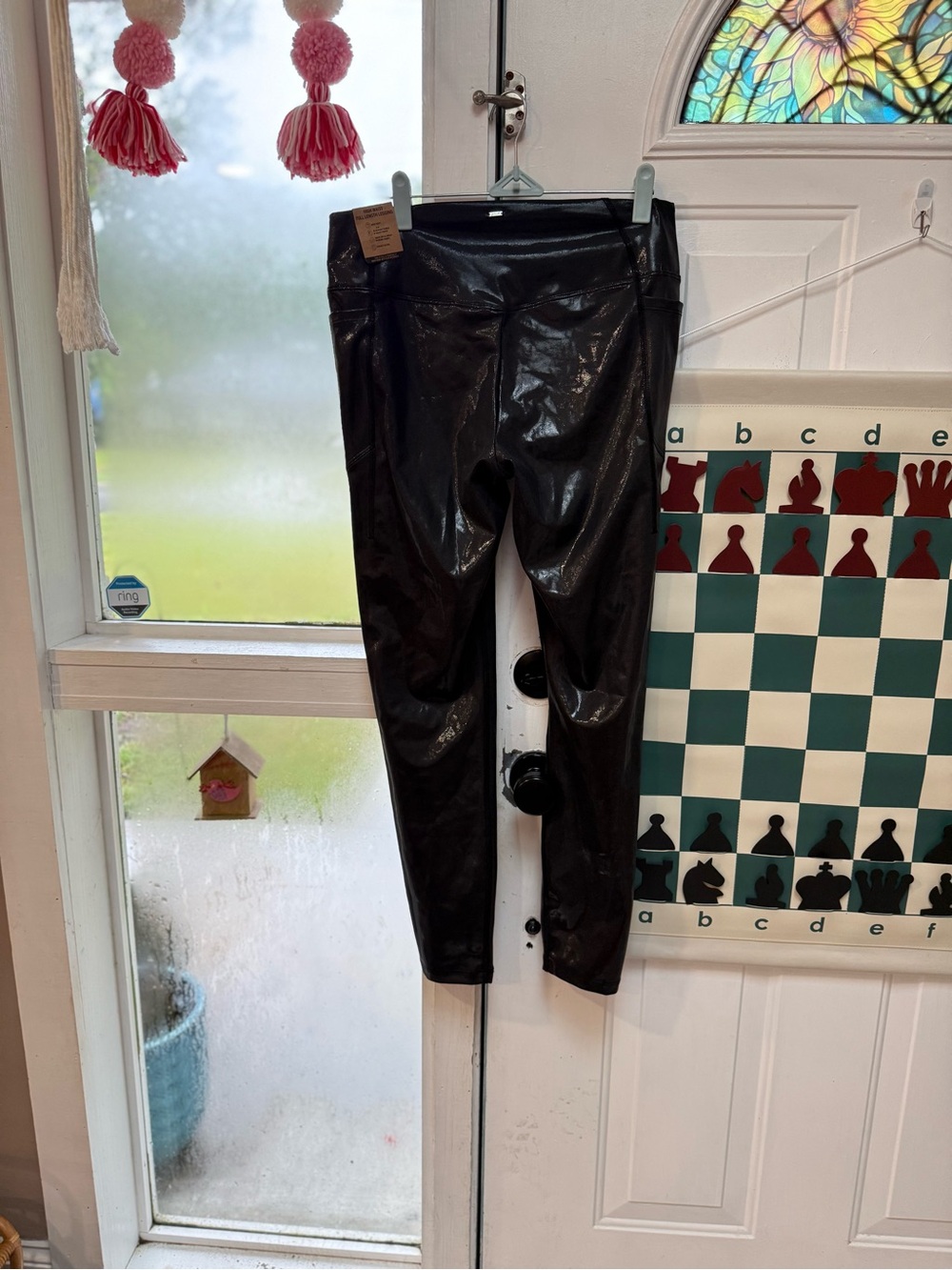 NWT PINK Victoria's Secret Shiny Black Leggings Size Large!